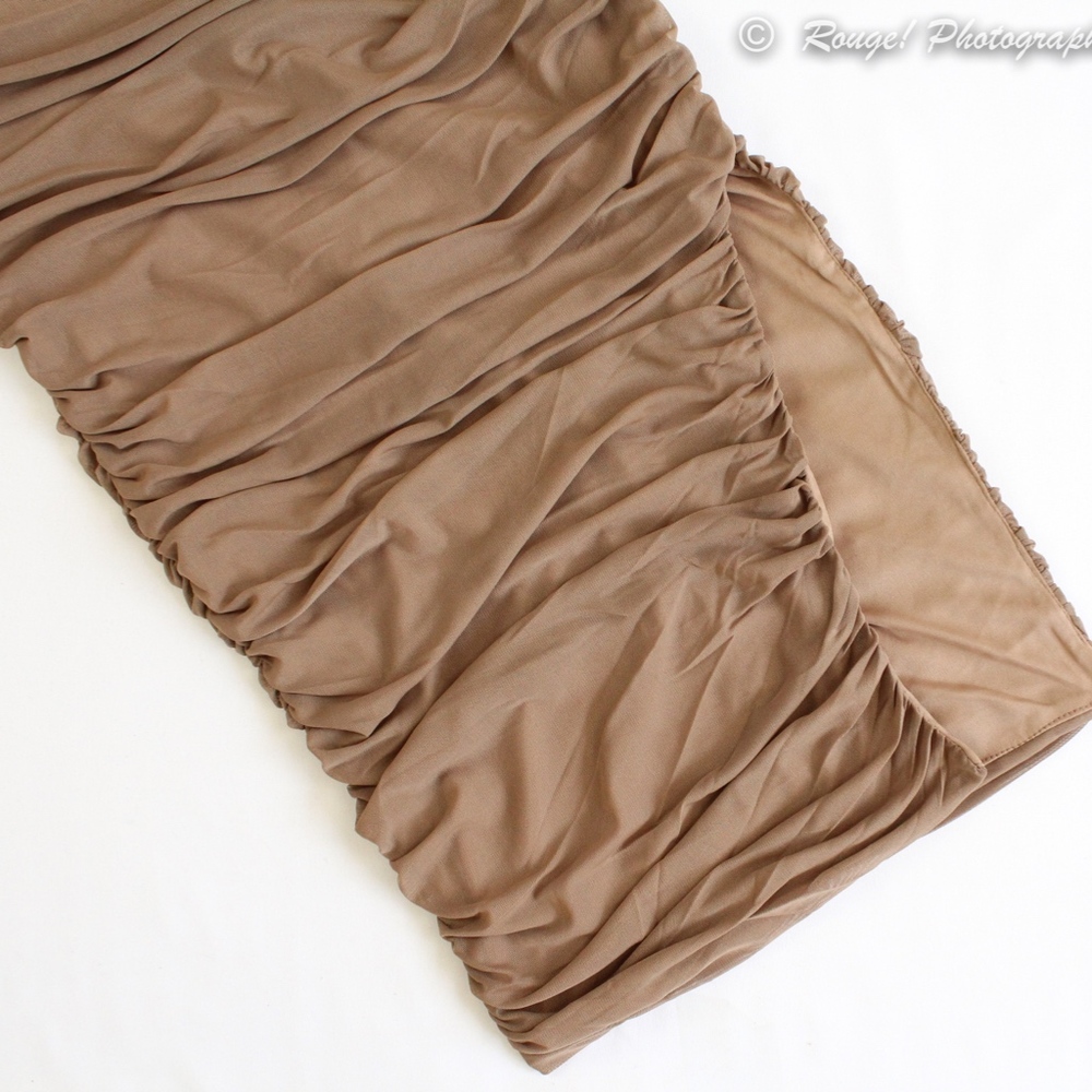 Light Brown Mesh Ruched Tube Cami Long Dress - Picture 6 of 8